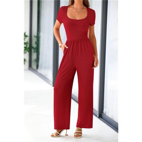 Women's Summer One Piece Jumpsuits Dressy Casual Short Sleeve - Picture 3 of 6
